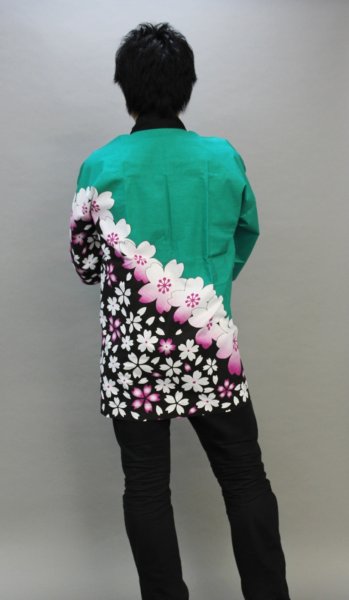 画像1: 【大人法被】桜　エメグリーン　ハッピ はっぴ 半纏 (1)