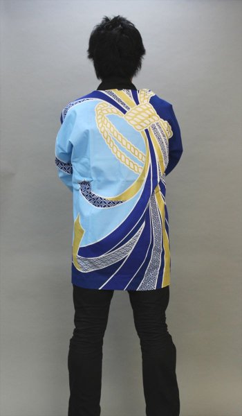 画像1: 【大人法被】豪華熨斗　青　フェス超人気 ハッピ はっぴ 半纏 (1)